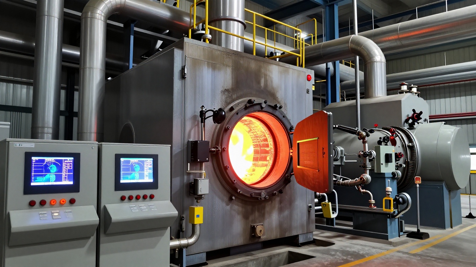 Interior view of a coal-free waste incineration furnace generating electricity at a sustainable energy facility in China