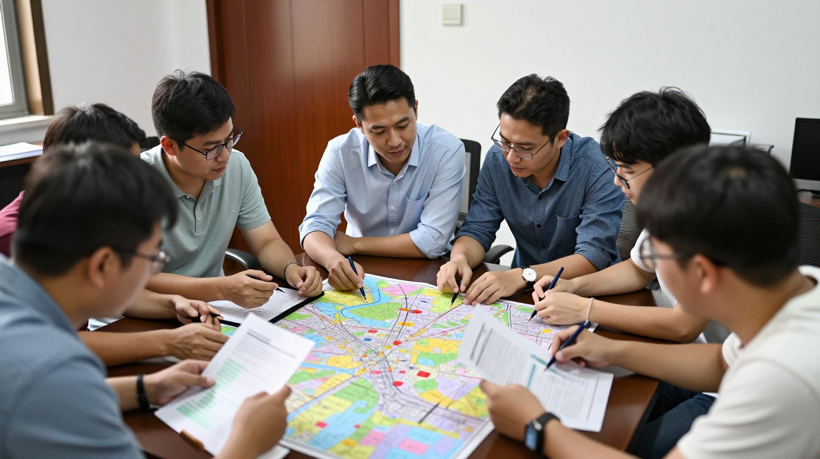 Community meeting where Lanzhou noodle entrepreneurs discuss new store locations using kinship networks