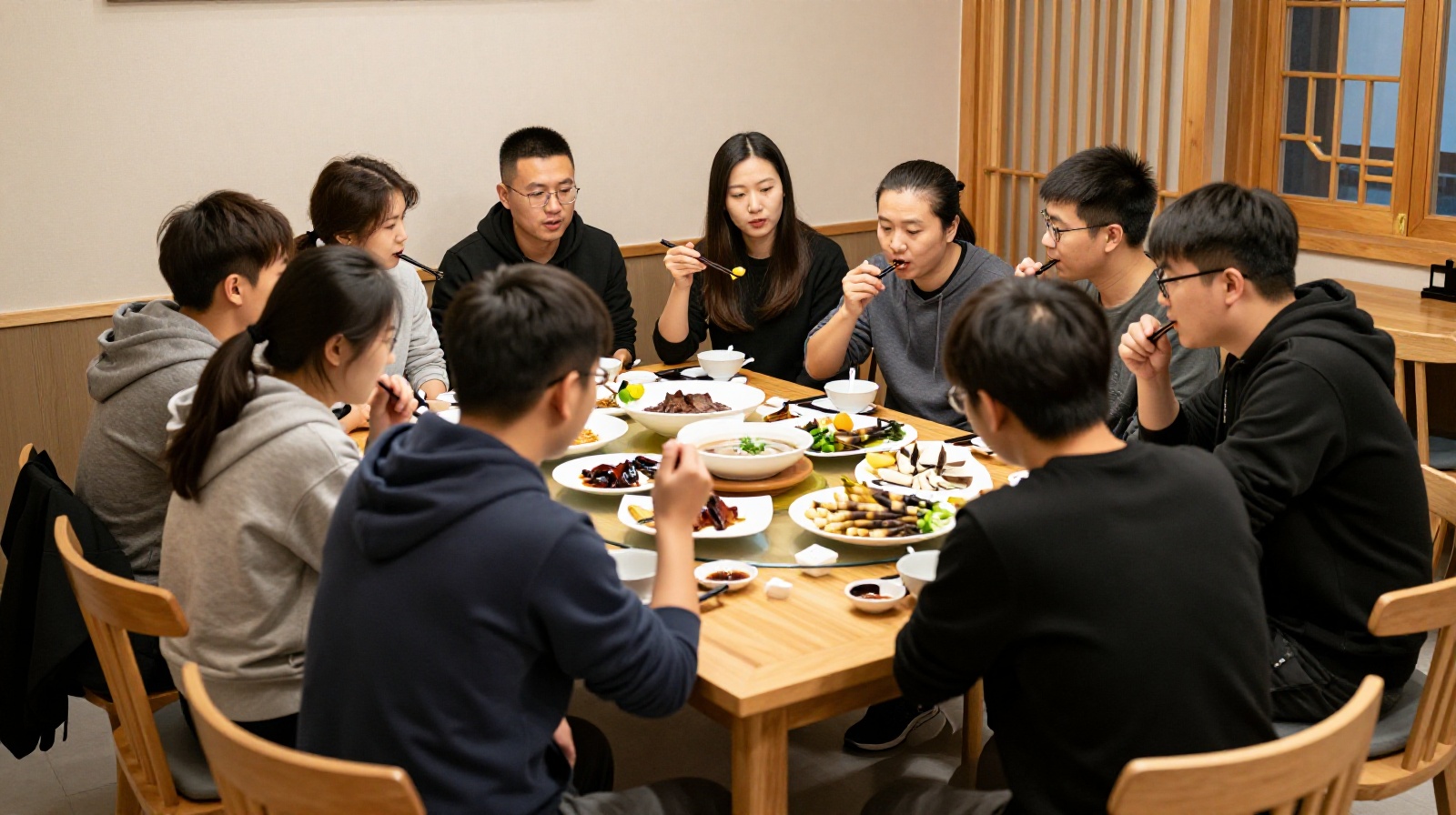 Young diners enjoying a locally sourced seasonal meal at an exclusive 12-seat bistro in Shanghai