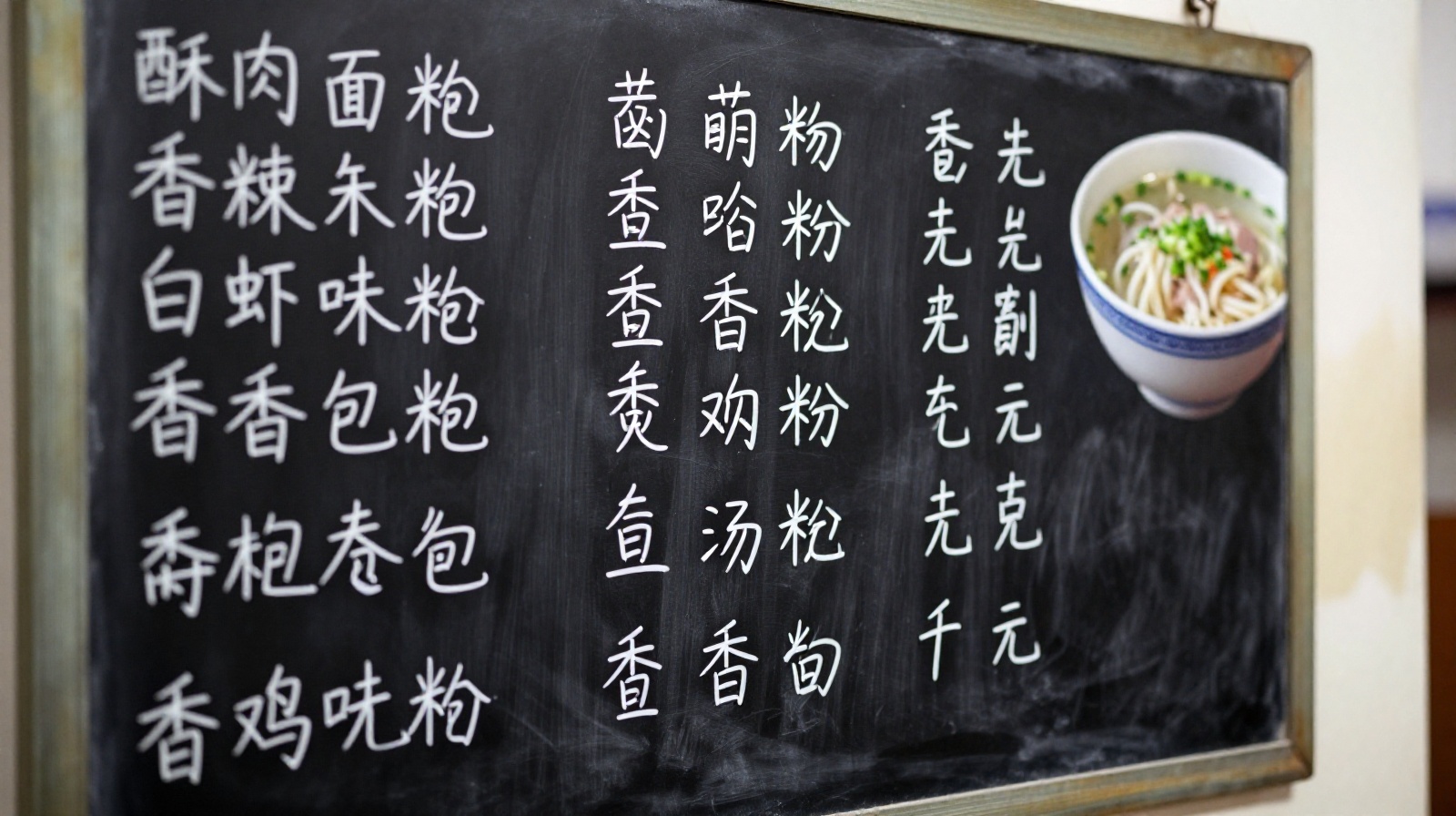 Handwritten Chinese menu on a blackboard at a traditional Lanzhou noodle restaurant