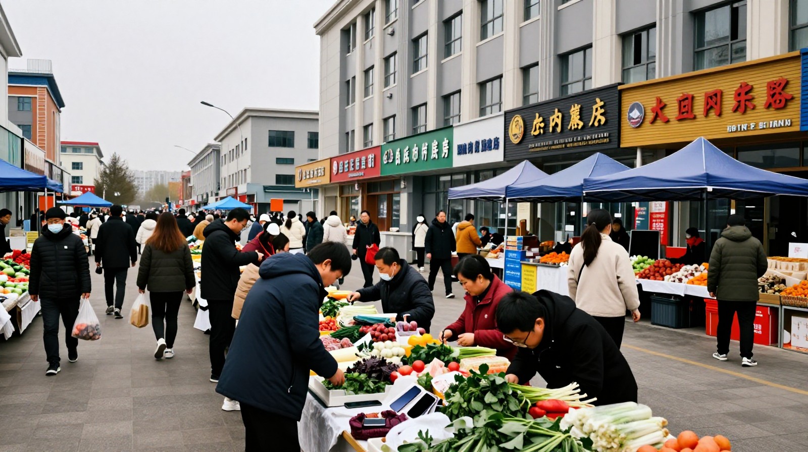 Busy city street in Baotou featuring local shoppers and modern storefronts
