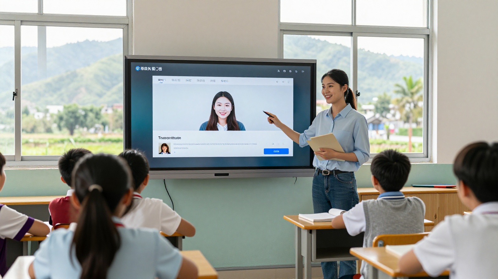 Students in a remote Guizhou school accessing online lessons via high-speed internet installed for FAST