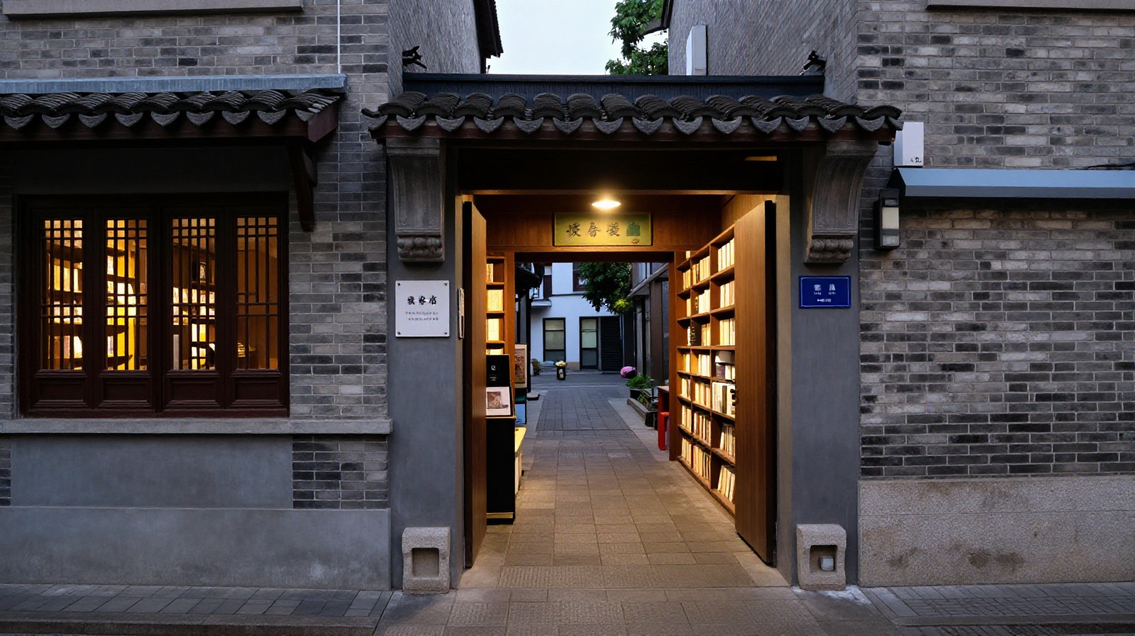 The subtle entrance to a hidden underground cultural space in a quiet alley of Nanjing's city center