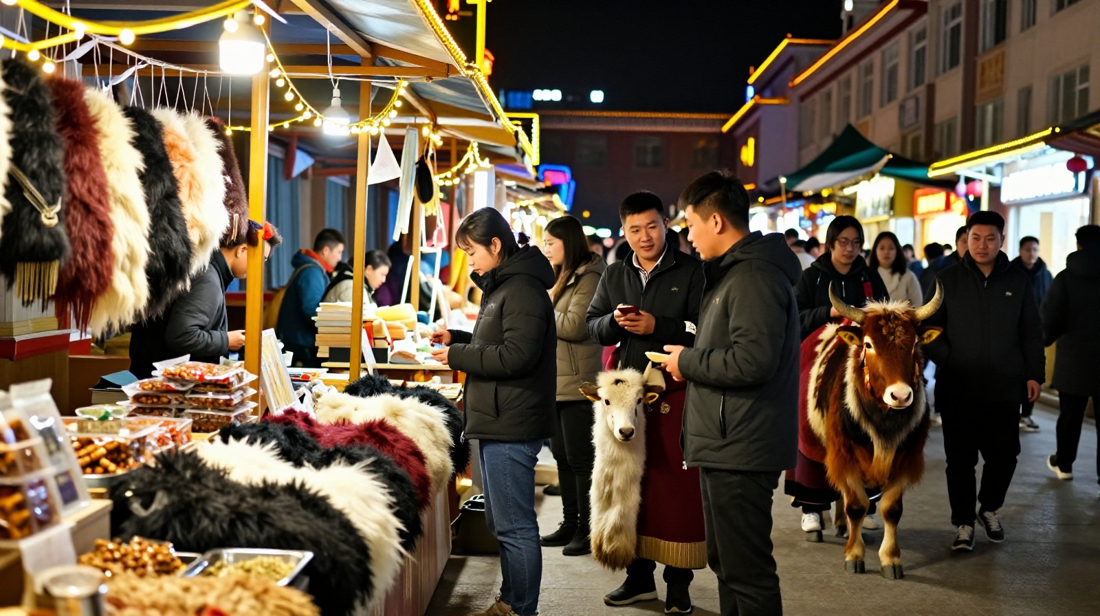 Young people running businesses at a night market in Xining city
