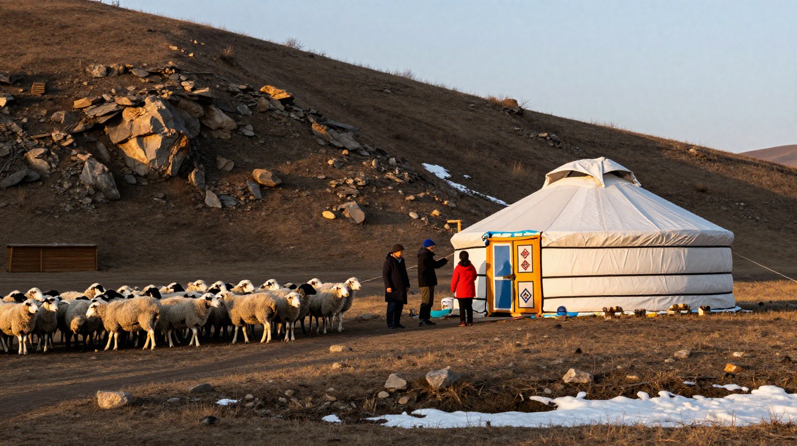 Nomadic family moving livestock to higher pastures near the Duku Highway pass