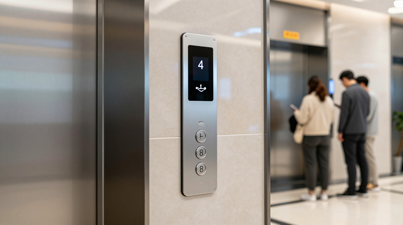 Elevator control panel in a modern Chinese apartment building skipping the number 4 button