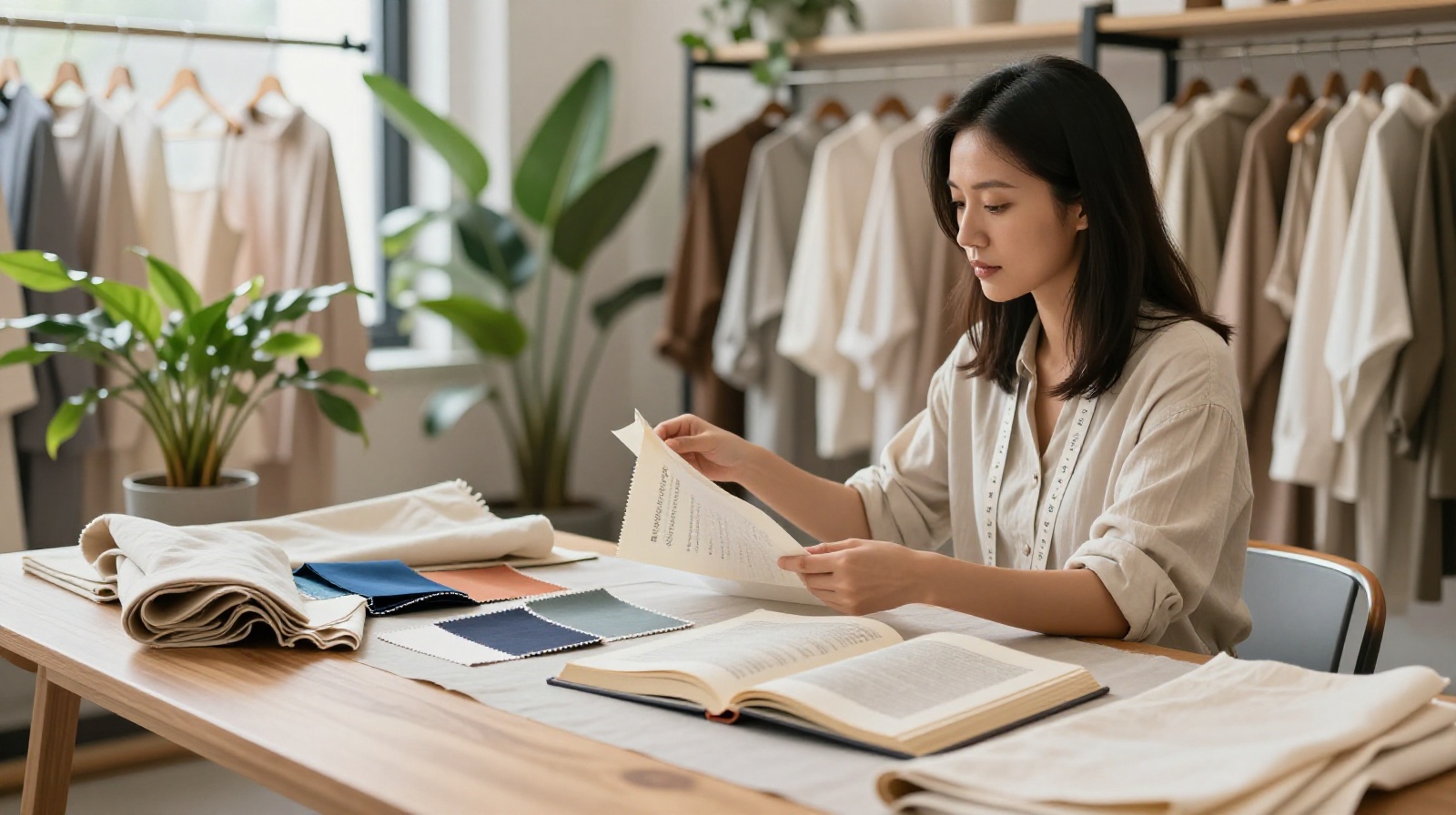 Sustainable fashion entrepreneur in Shanghai using ancient philosophical principles to guide ethical business practices