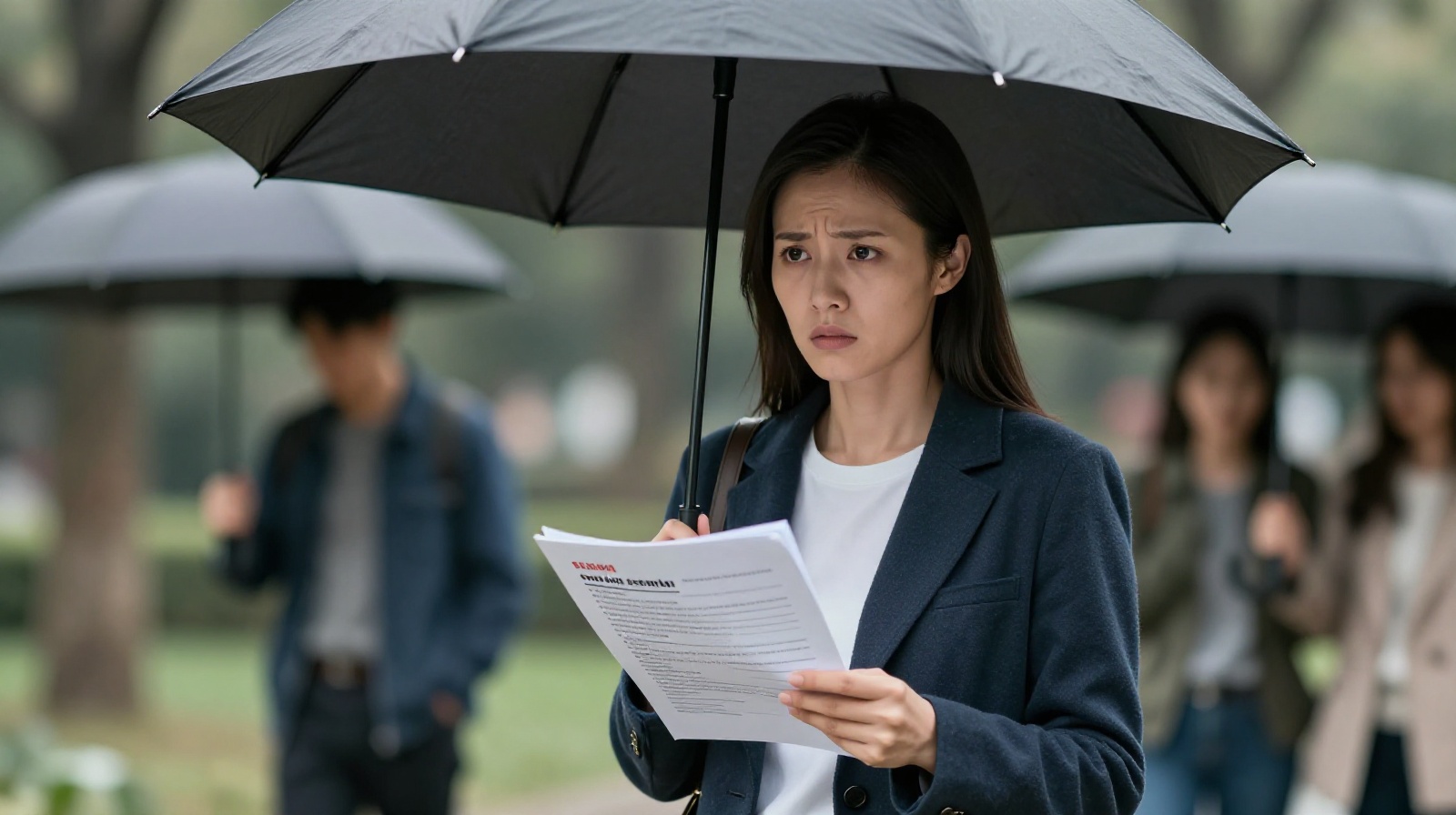 Anxious Chinese mother holding her daughter's marriage resume at a crowded outdoor matchmaking event