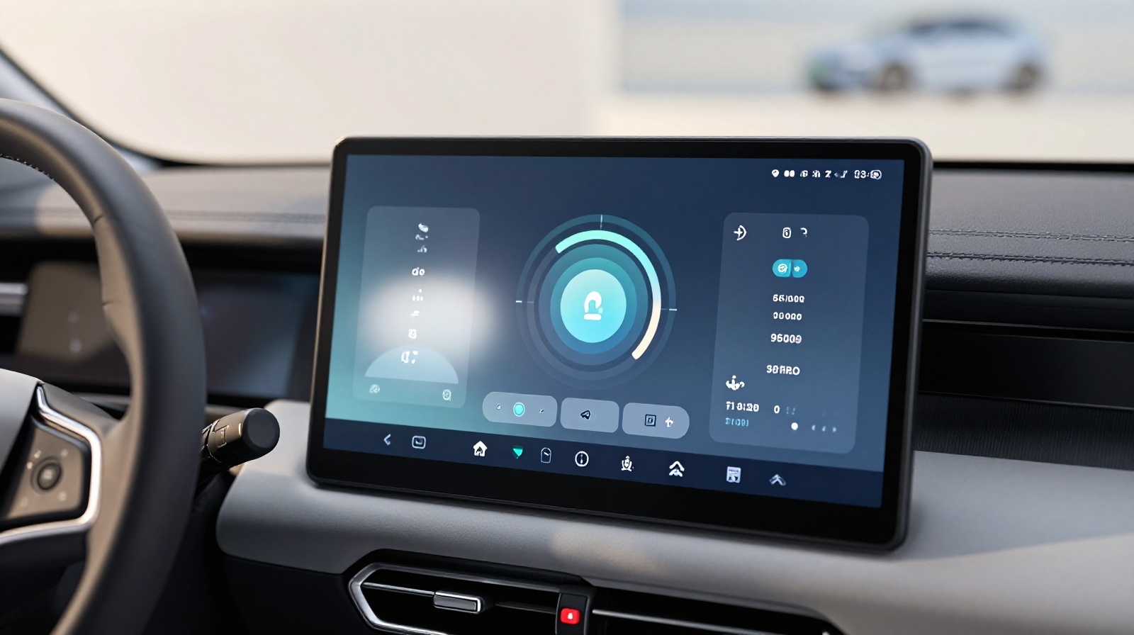 Close-up of an advanced infotainment system in a Chinese electric vehicle showing software integration