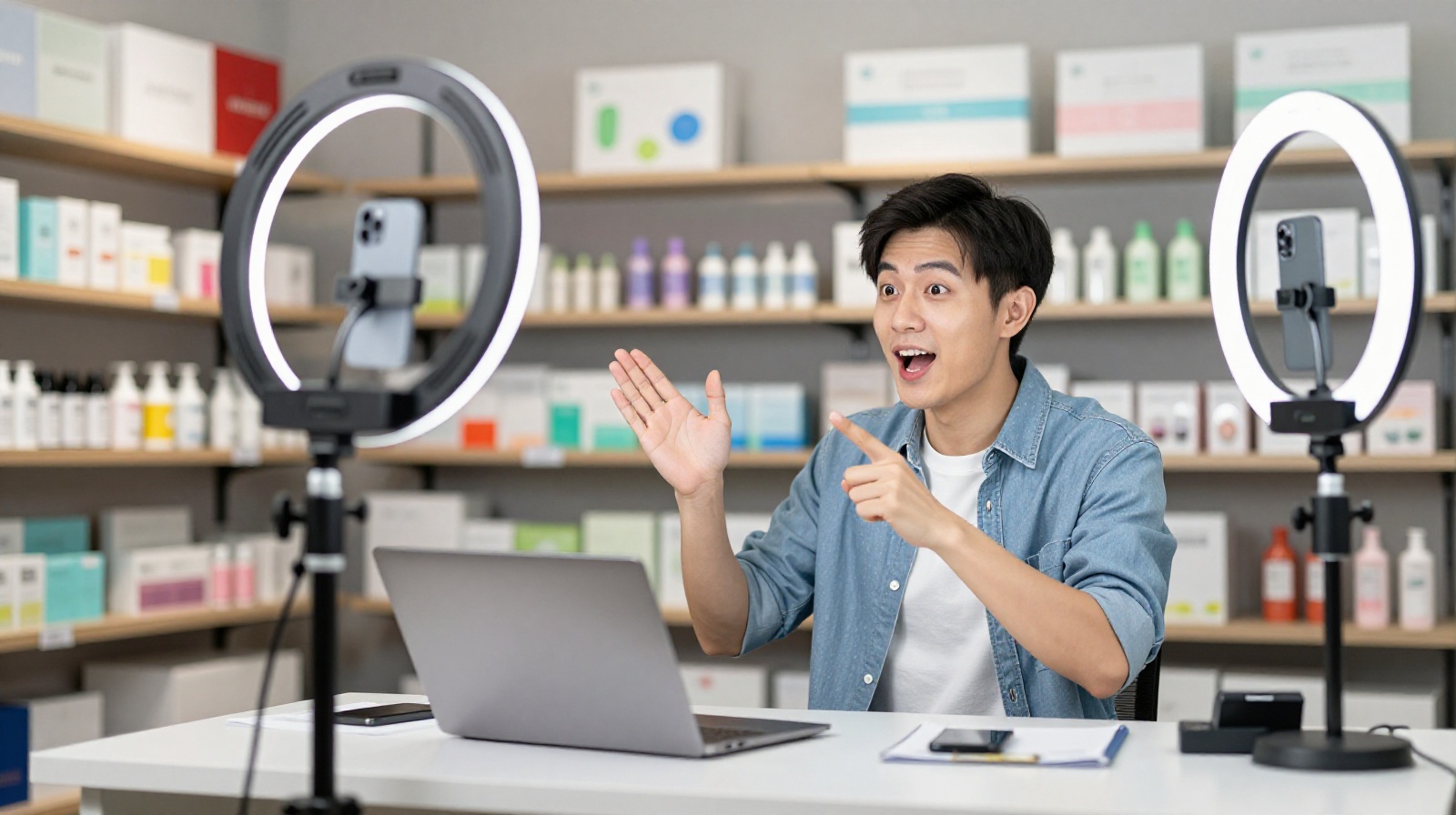 Chinese live streamer promoting products during shopping festival