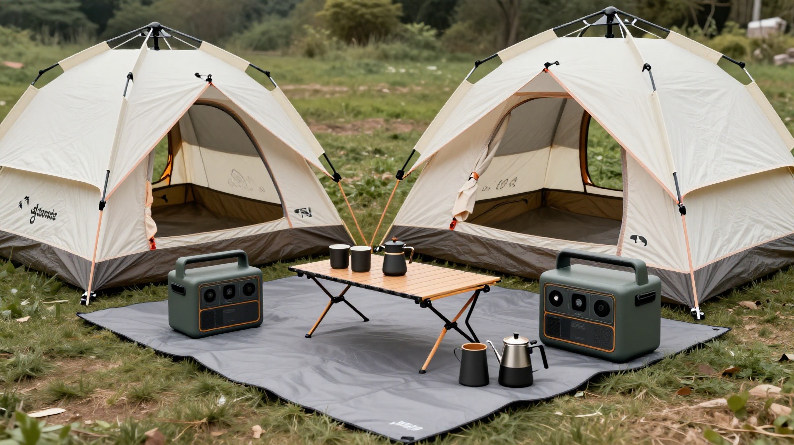 A collection of high-end camping gear and equipment representing the rising cost of luxury camping in urban China