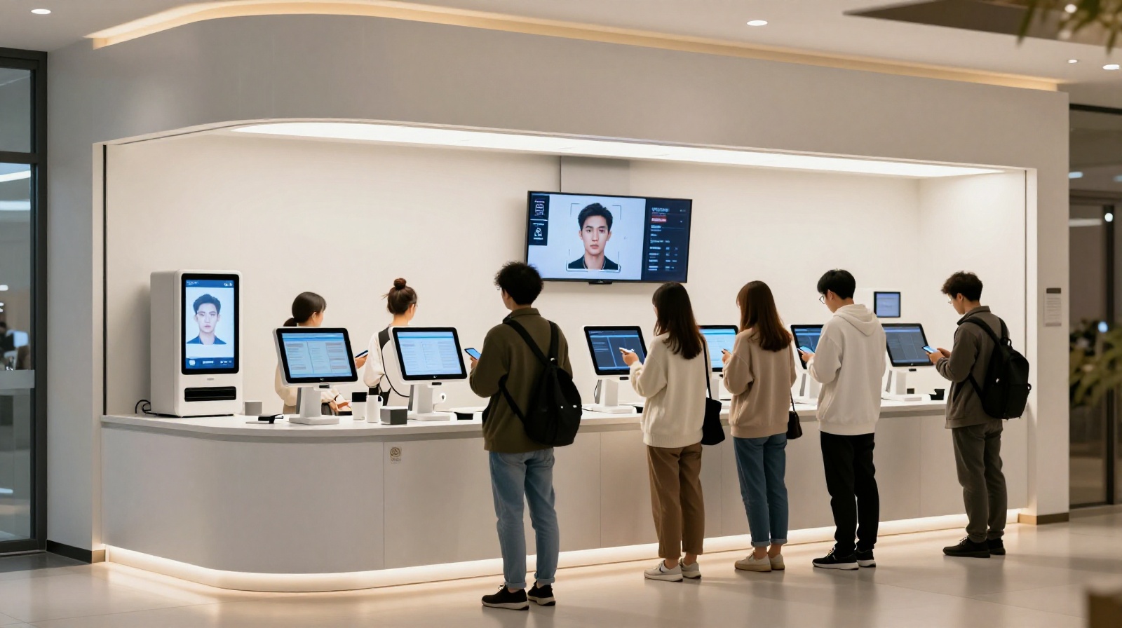 Customers queuing at an unmanned retail kiosk in a Chinese city