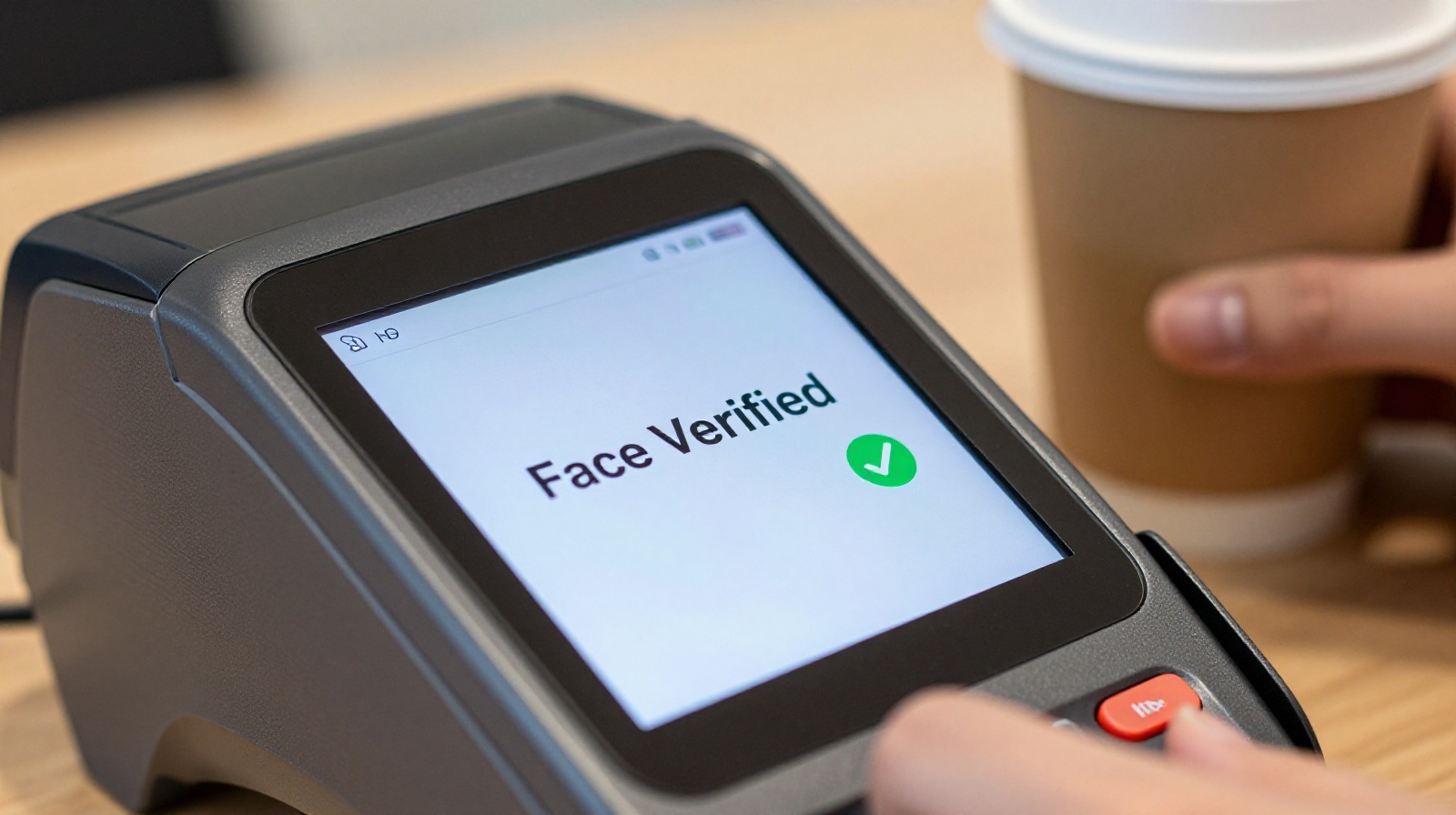 Digital payment confirmation screen showing facial verification success