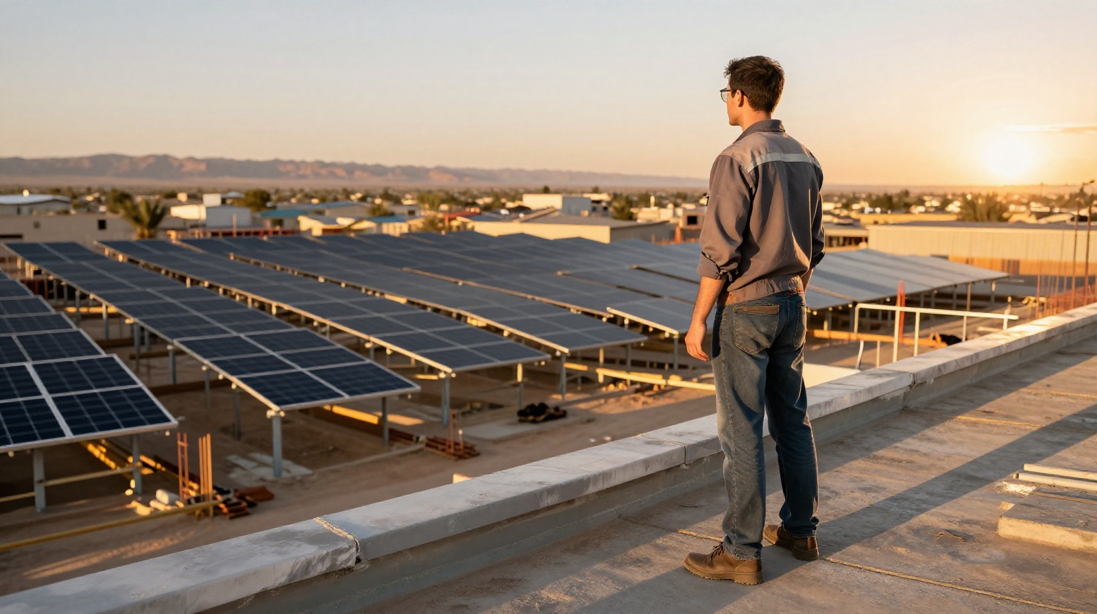 Local community member observing the new solar farm and data center under construction
