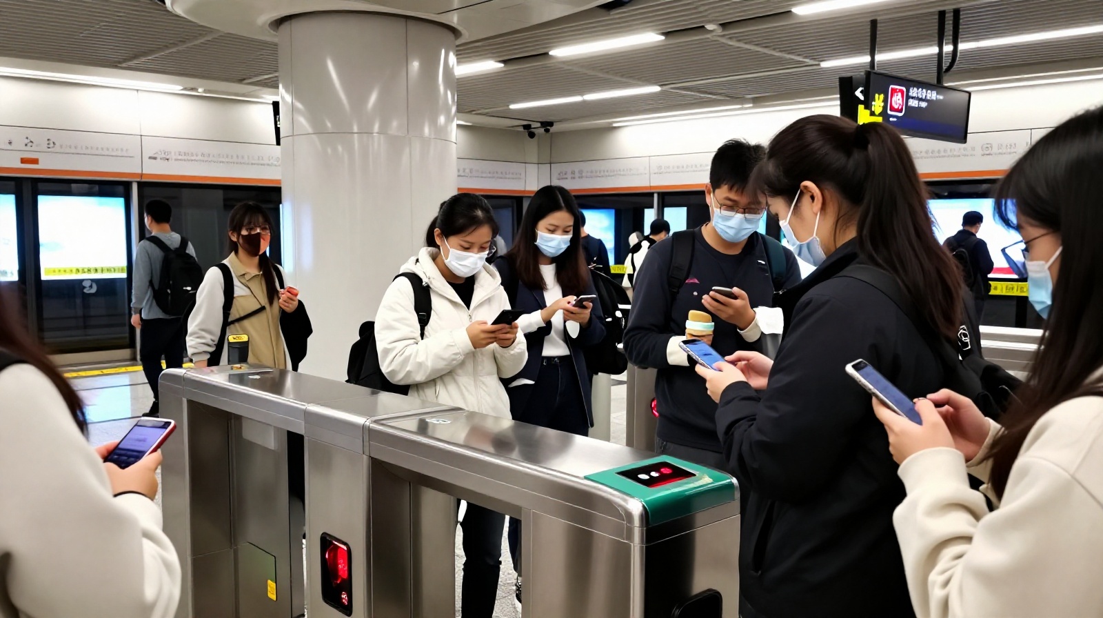 People paying with phones in a Chinese subway station