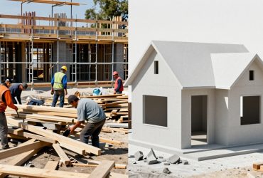 Robotic arm constructing 3D printed wall