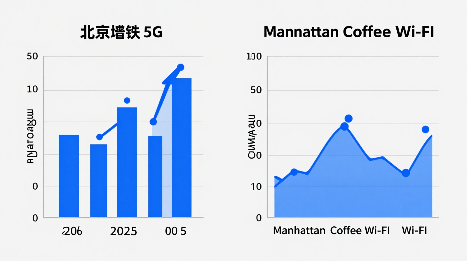 Data chart comparing internet speed performance between Beijing subway 5G and New York coffee shop Wi-Fi