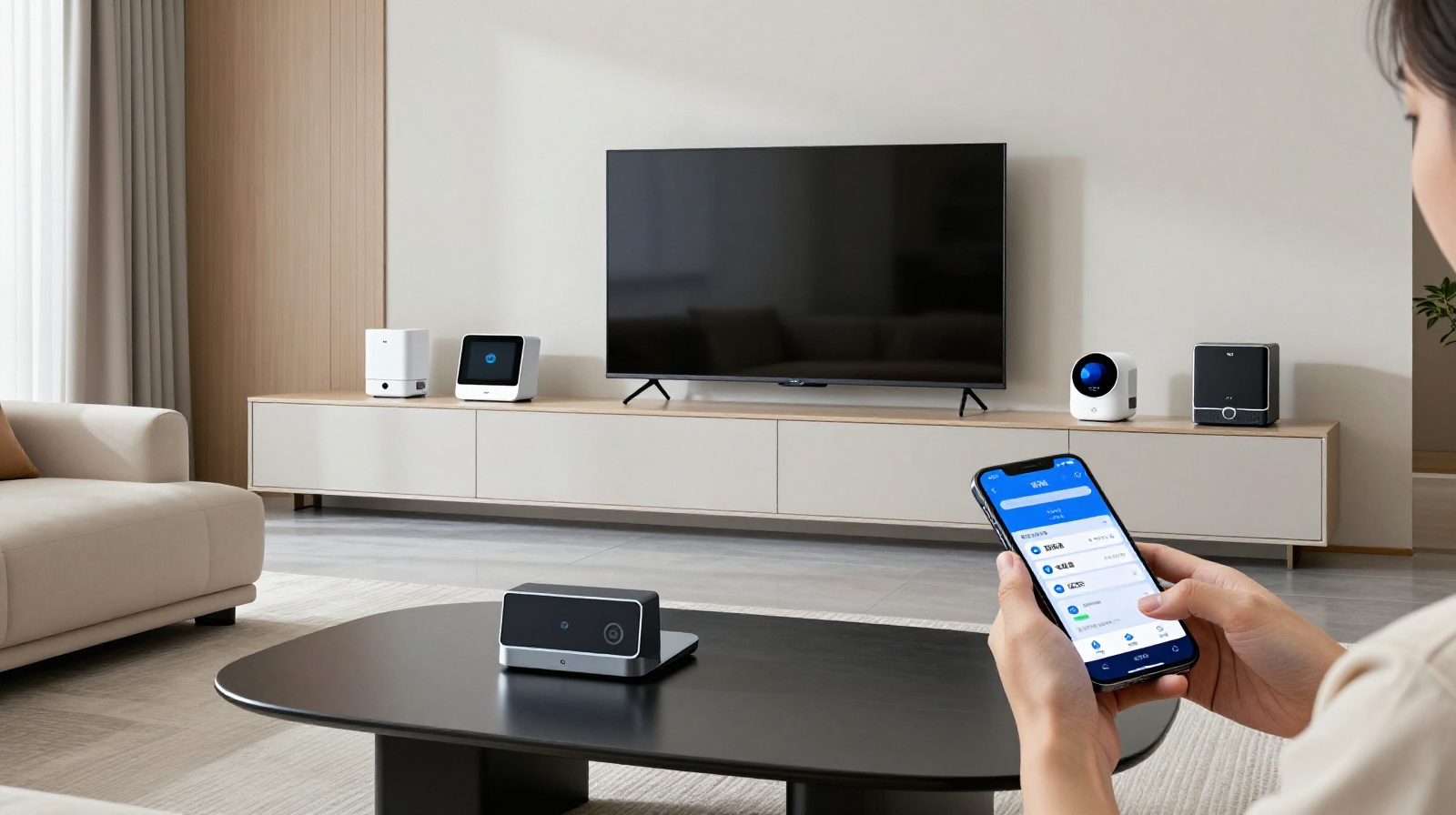 Smartphone payment interface in a modern Chinese home showing low utility costs