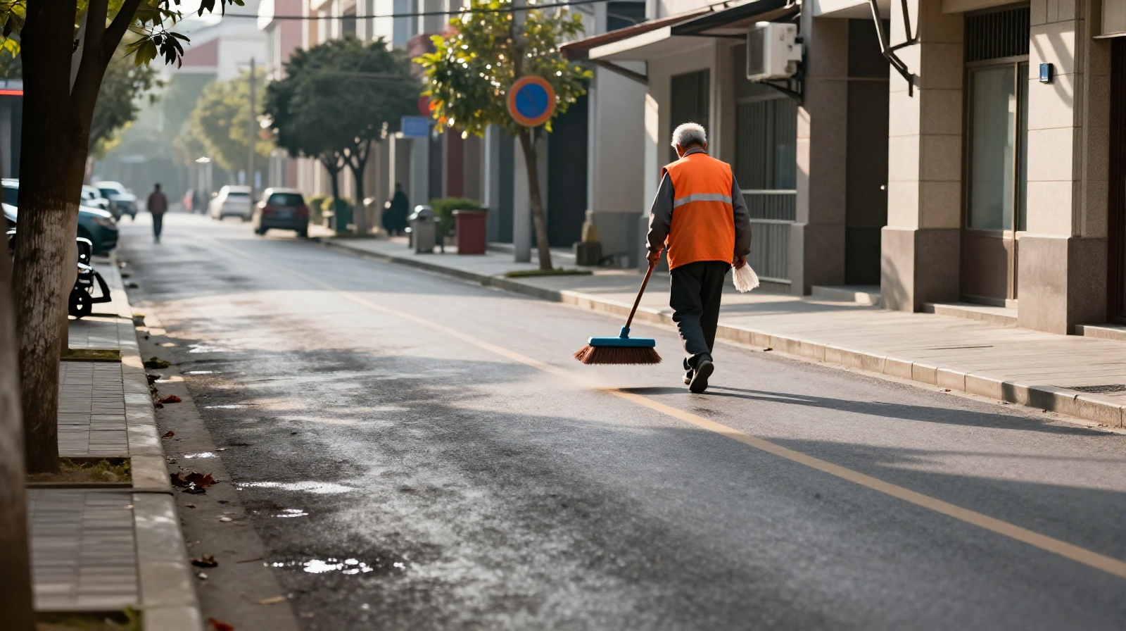 Empty sidewalk after the sun has dried the water poems written by a street cleaner