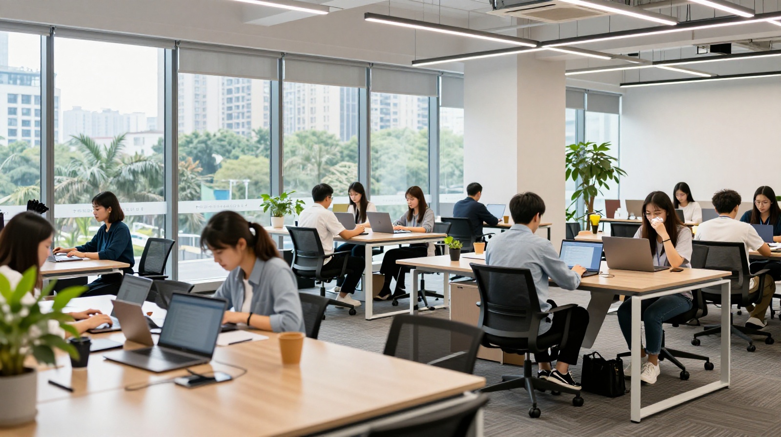 Diverse team collaborating in a modern workspace in Chengdu