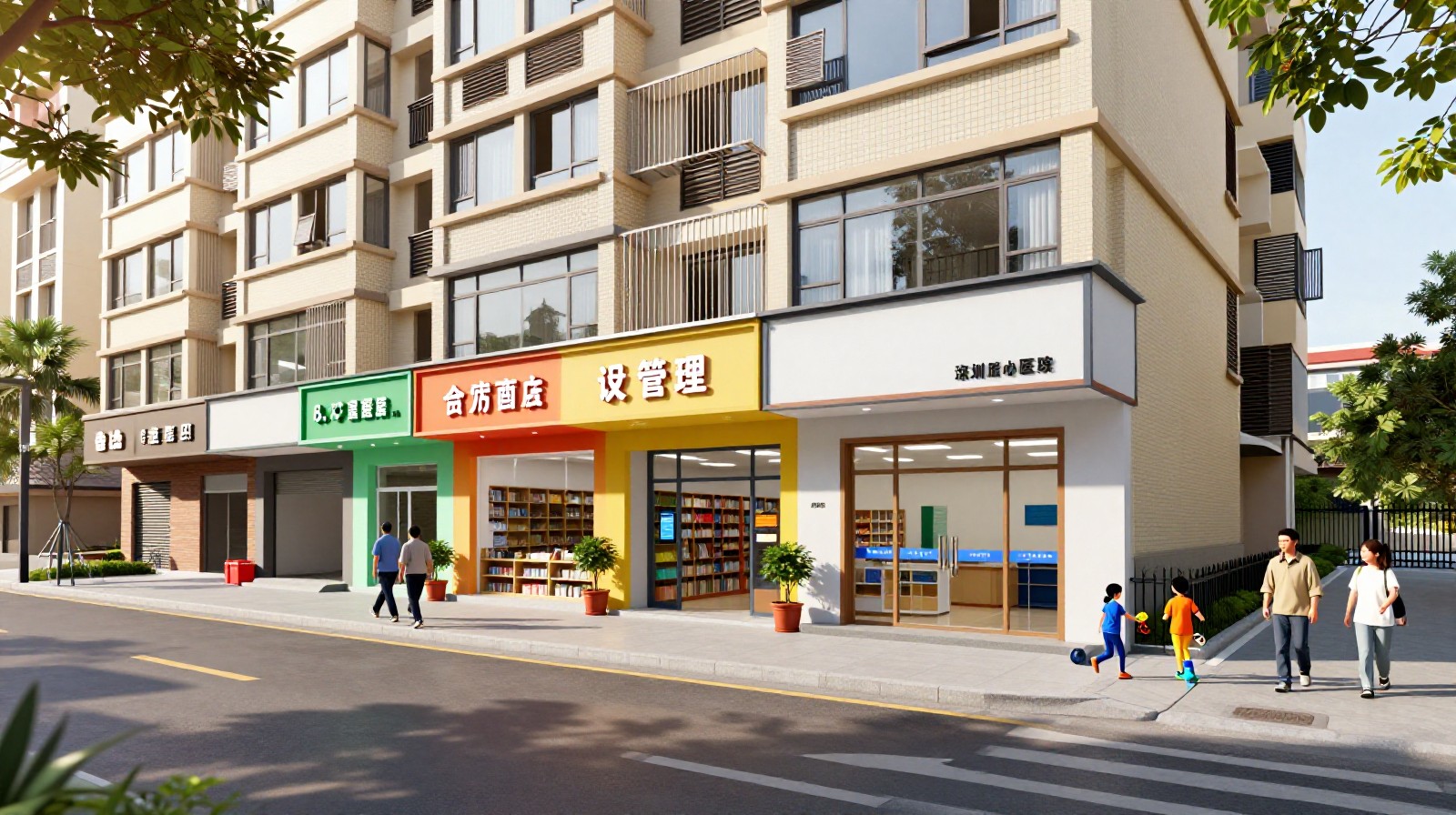 Workers' housing complex with attached amenities like clinics and shops in Shenzhen