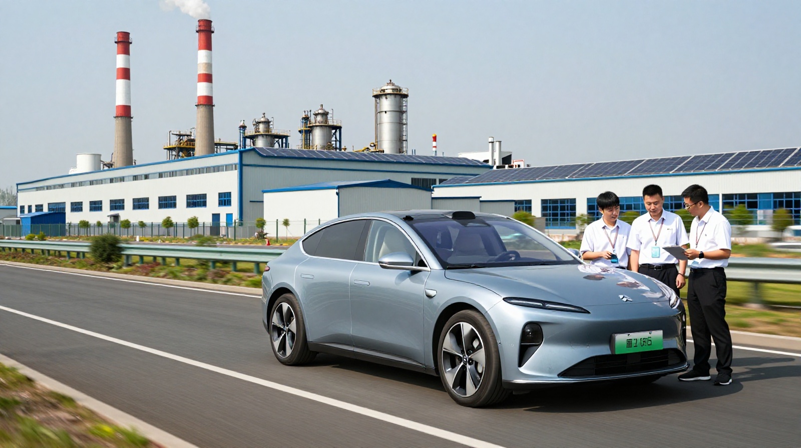 Electric vehicle testing near a domestic battery factory in Hefei