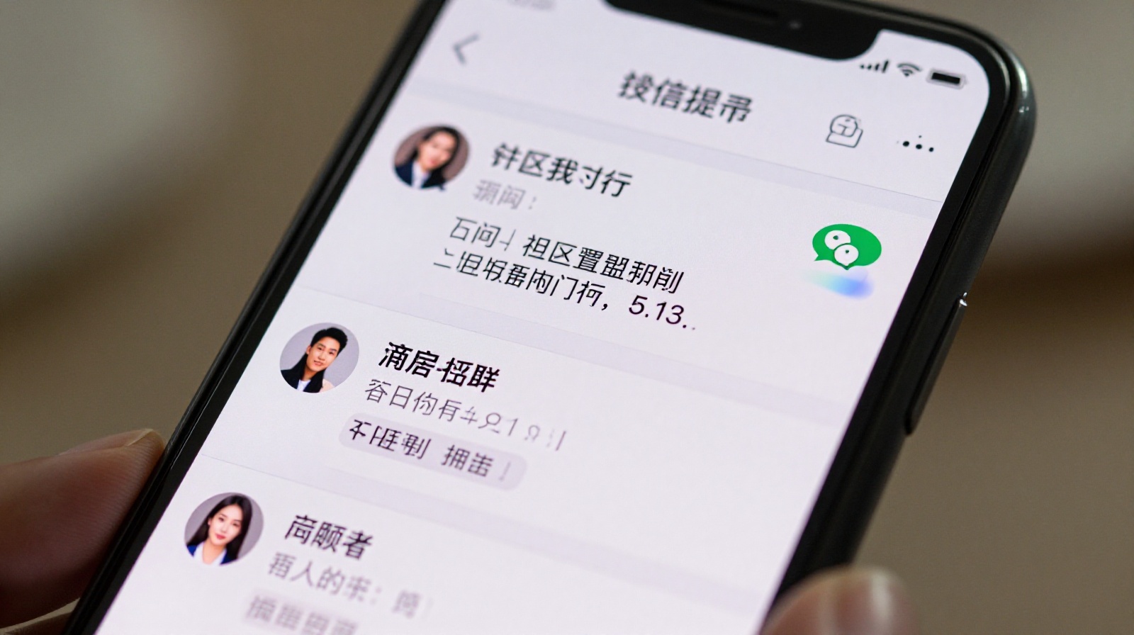 Smartphone displaying a community WeChat group used for coordinating neighborhood assistance in China