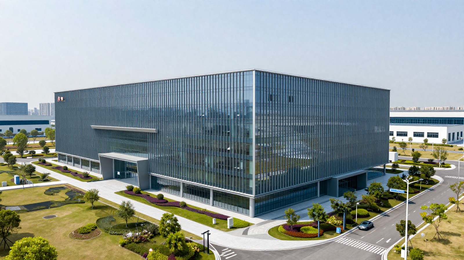 Modern exterior of a high-tech medical device manufacturing facility in Jiangsu, China.