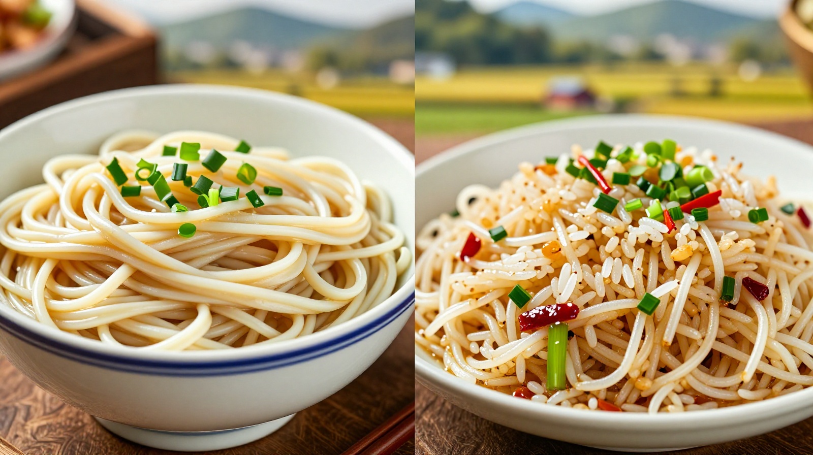 Comparison of northern wheat noodles and southern rice dishes highlighting China's geographic food diversity