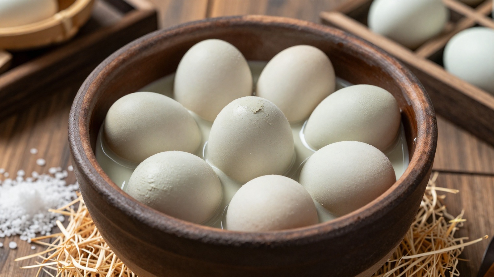 Traditional method of making century eggs using clay and ash paste in a rural Chinese kitchen