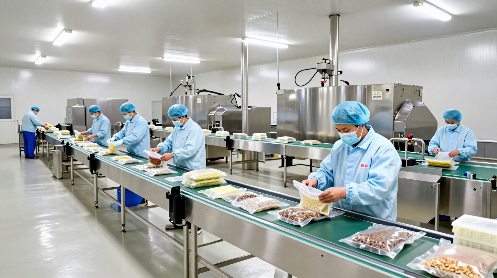Inside a modern Luosifen manufacturing plant where workers monitor automated packaging lines for instant noodles