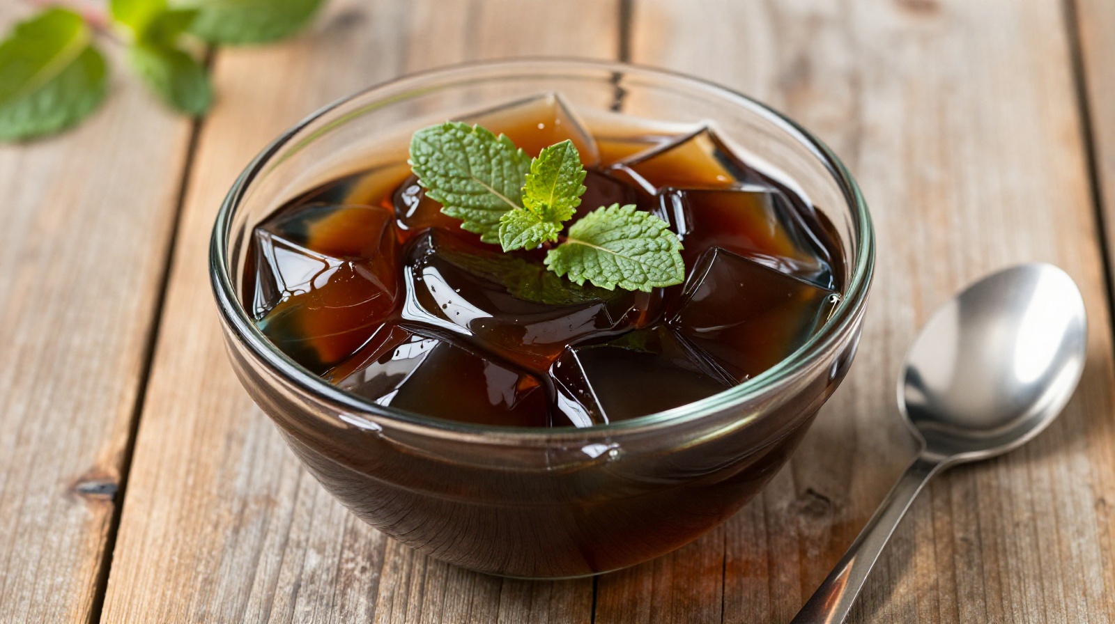 A serving of bitter melon and tortoise shell jelly known as Guilinggao, a traditional cooling dessert served in summer to clear internal heat.