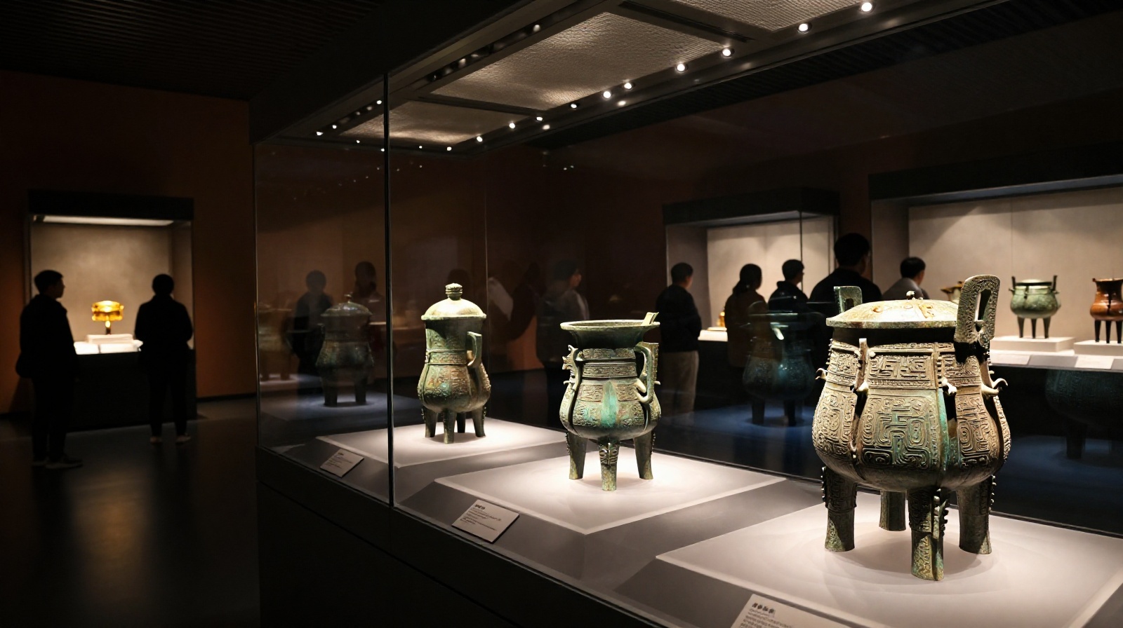 Ancient bronze chariot wheels and gold artifacts on display at the Shaanxi History Museum