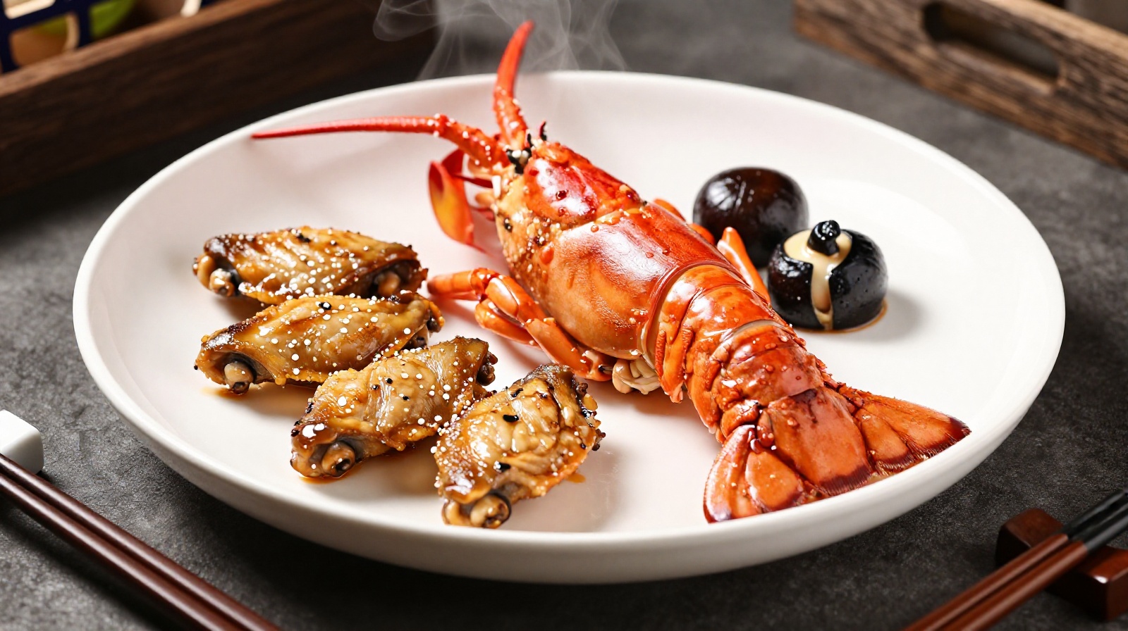 Traditional Buddhist vegetarian restaurant serving mushroom-based imitation dishes on a wooden table
