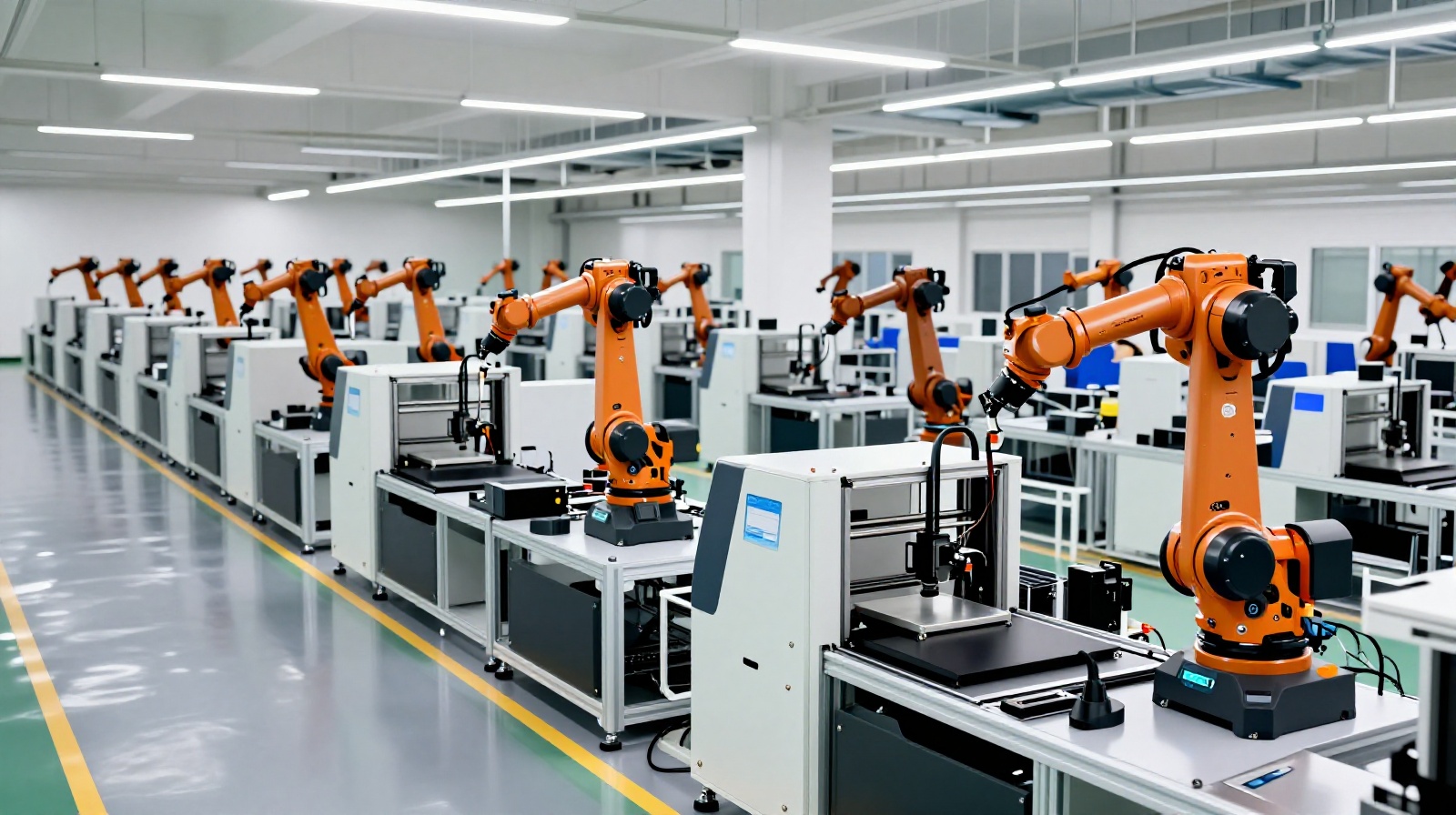 An overview of a high-tech factory floor in China where automated assembly lines work alongside 3D printing stations to produce customized consumer goods.