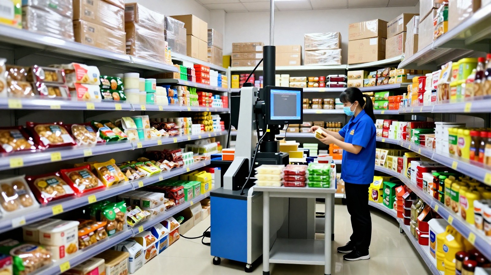 Organized inventory inside a Chinese dark store for instant delivery