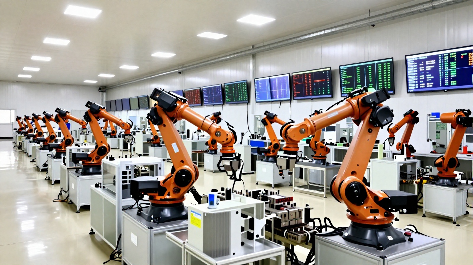 An interior view of a modern, automated smart factory in Dongguan showing robotic assembly lines and digital monitoring systems.
