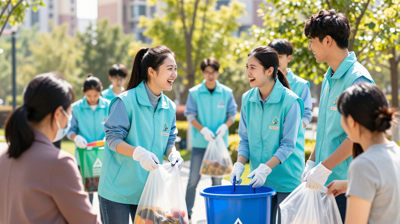 Young volunteers engaging in neighborhood community service activities
