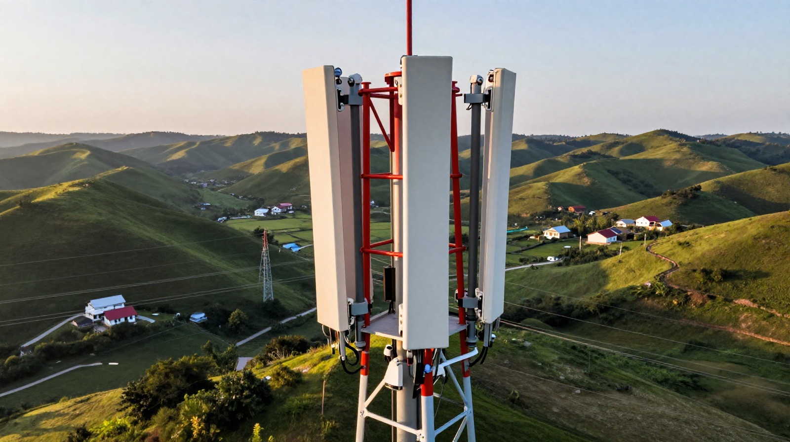 5G tower and power infrastructure supporting digital life in remote Chinese countryside areas