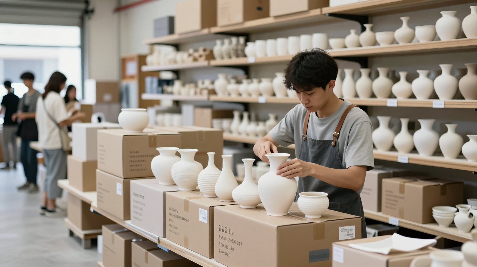 Chinese artisans preparing Yao Bian ceramics for international export to design studios abroad