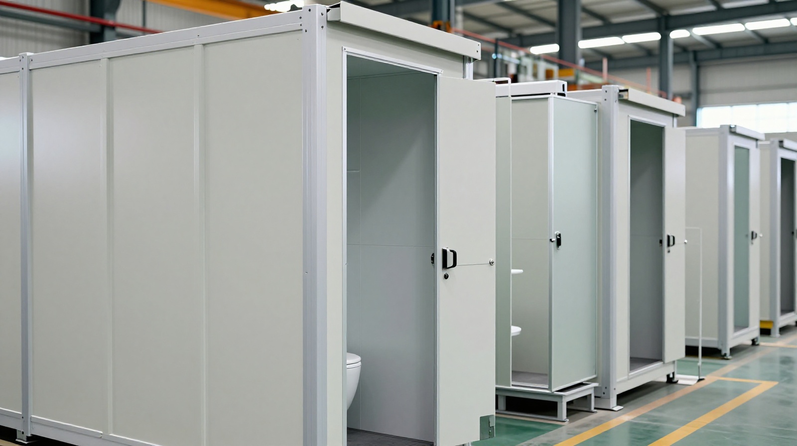 Factory interior showing prefabricated modular construction components for the hospital project