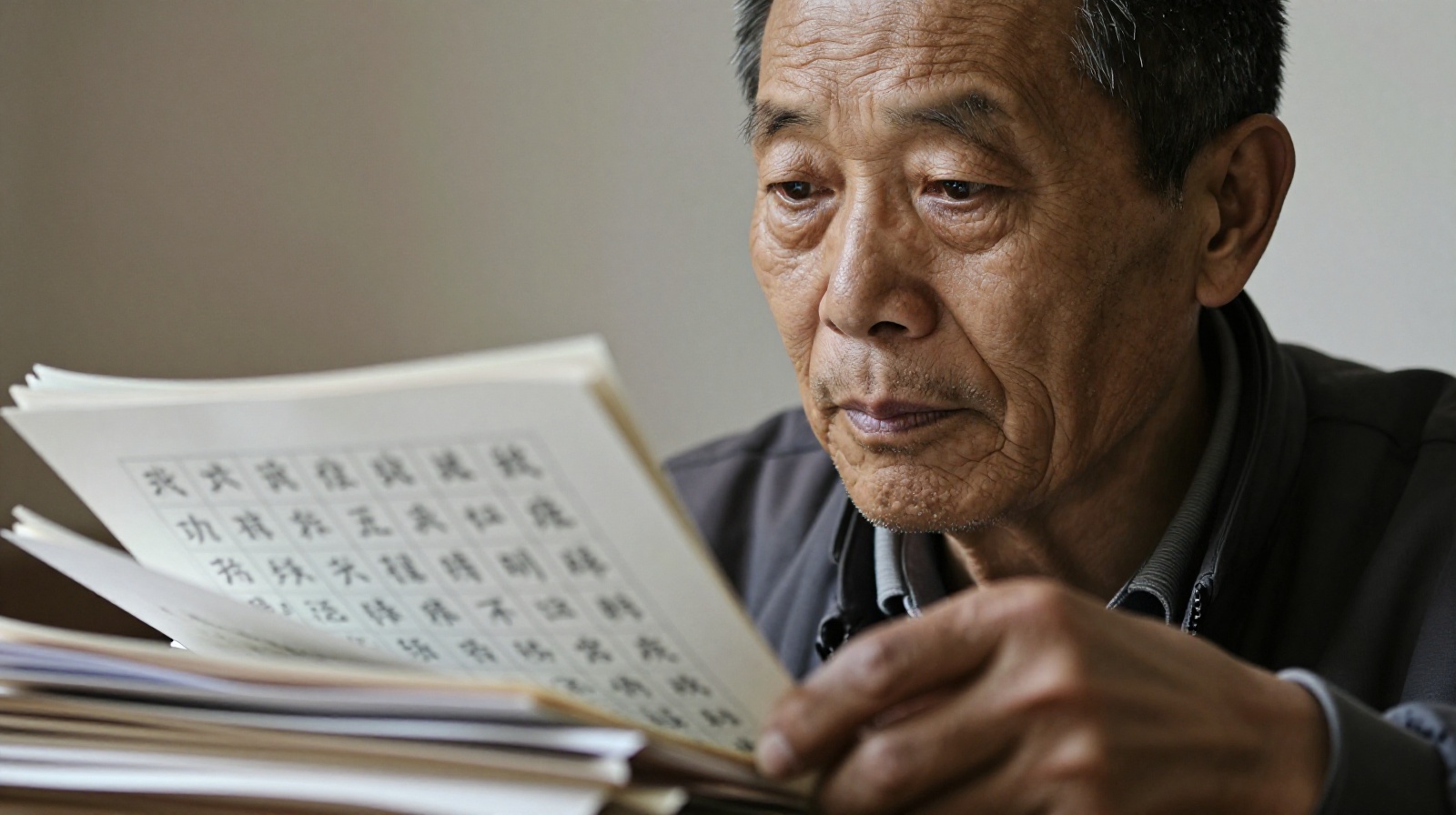 Portrait of the paper cutting master reflecting on years of practice