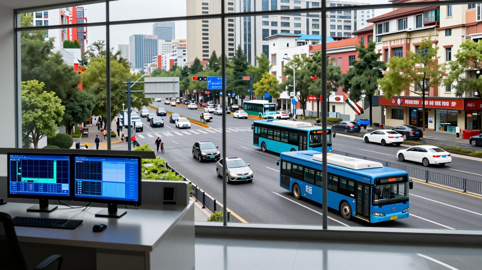 Electric public transportation system in operation in a modern Chinese metropolis with smart grid technology infrastructure