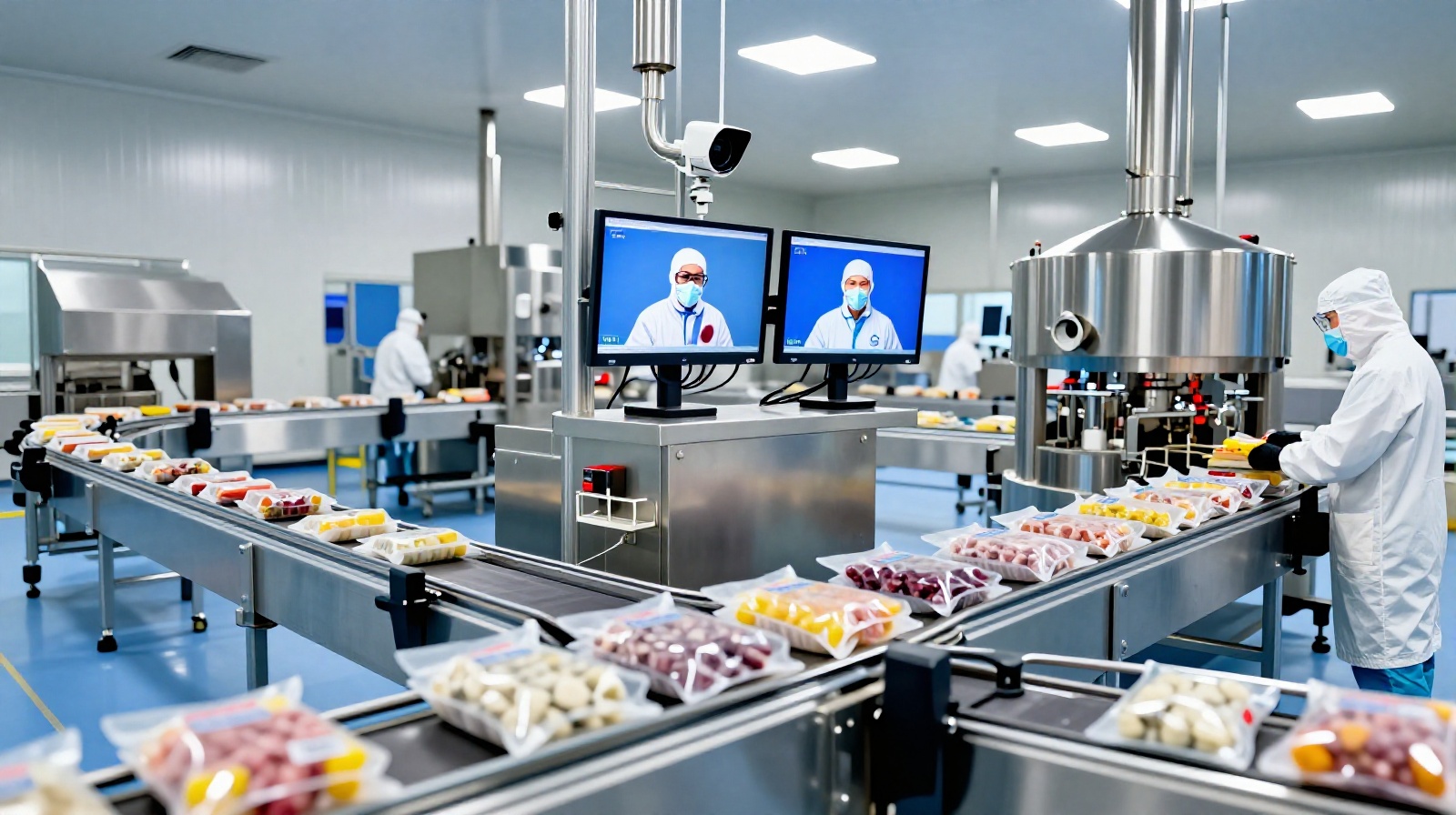 Inside a modern Chinese cold-chain logistics facility where AI systems monitor the quality of packaged meat products