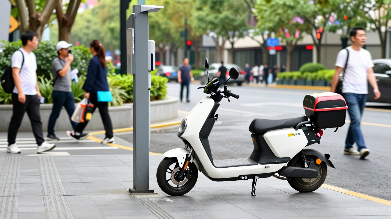 Electric delivery scooter recharging in Shanghai