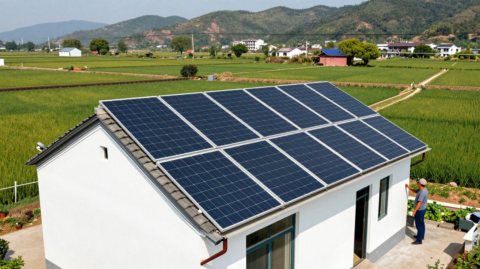 Solar tiles installed on a traditional rural roof in Jiangxi province, China
