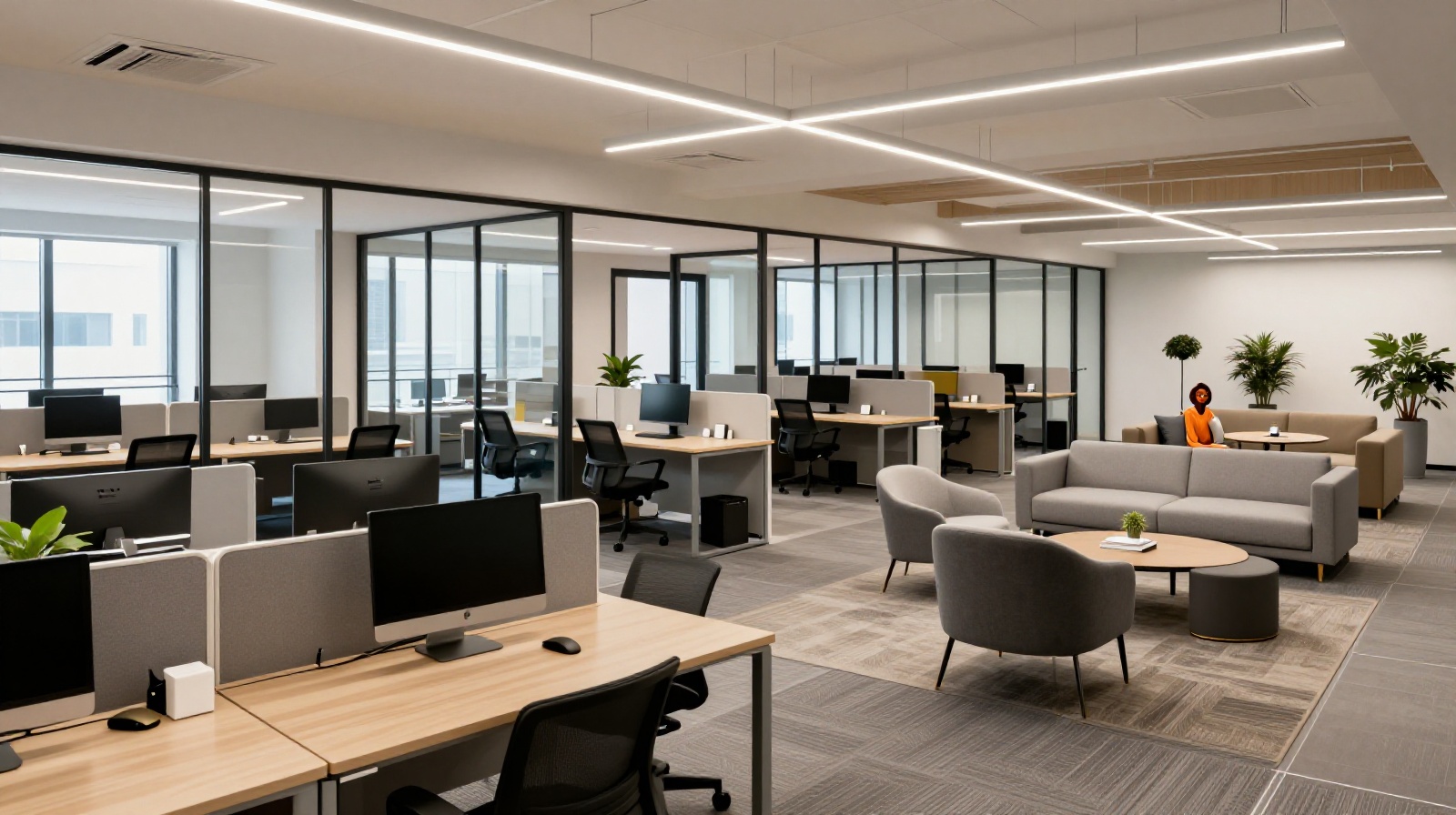 Layout of a modern Chinese co-working office featuring distinct zones for collaboration, privacy, and relaxation, reflecting new work culture trends.