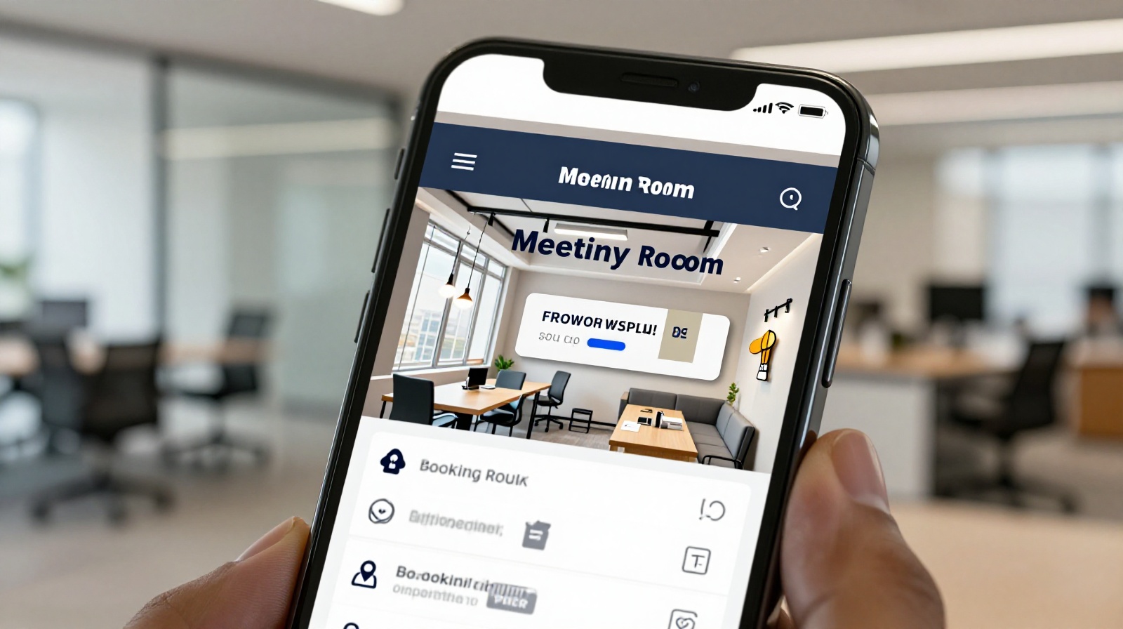 Smartphone app interface used to book meeting rooms and services in Chinese shared offices, demonstrating deep digital infrastructure integration.