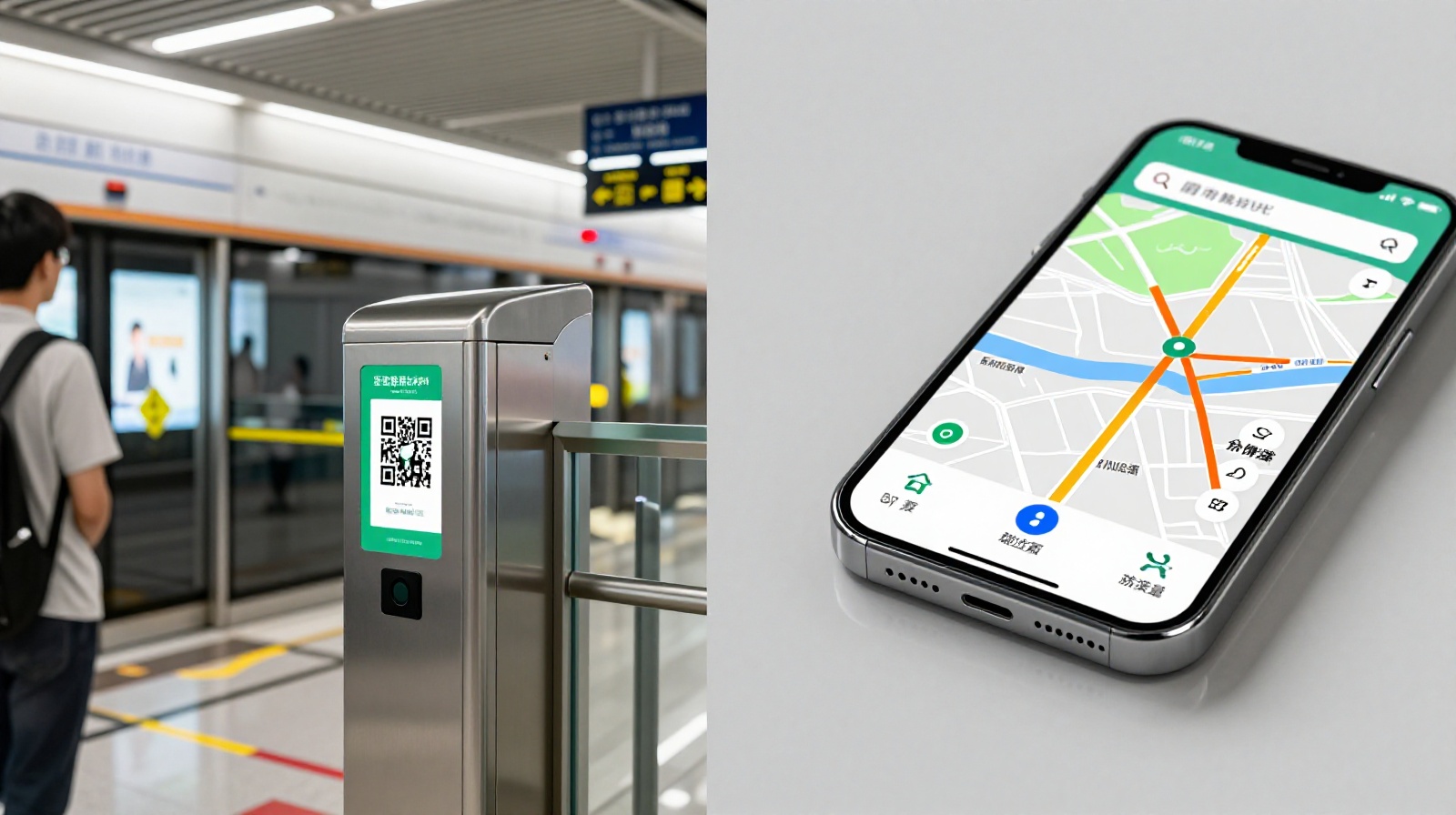 Digital infrastructure enabling travel: Scanning subway codes and using navigation apps in China.