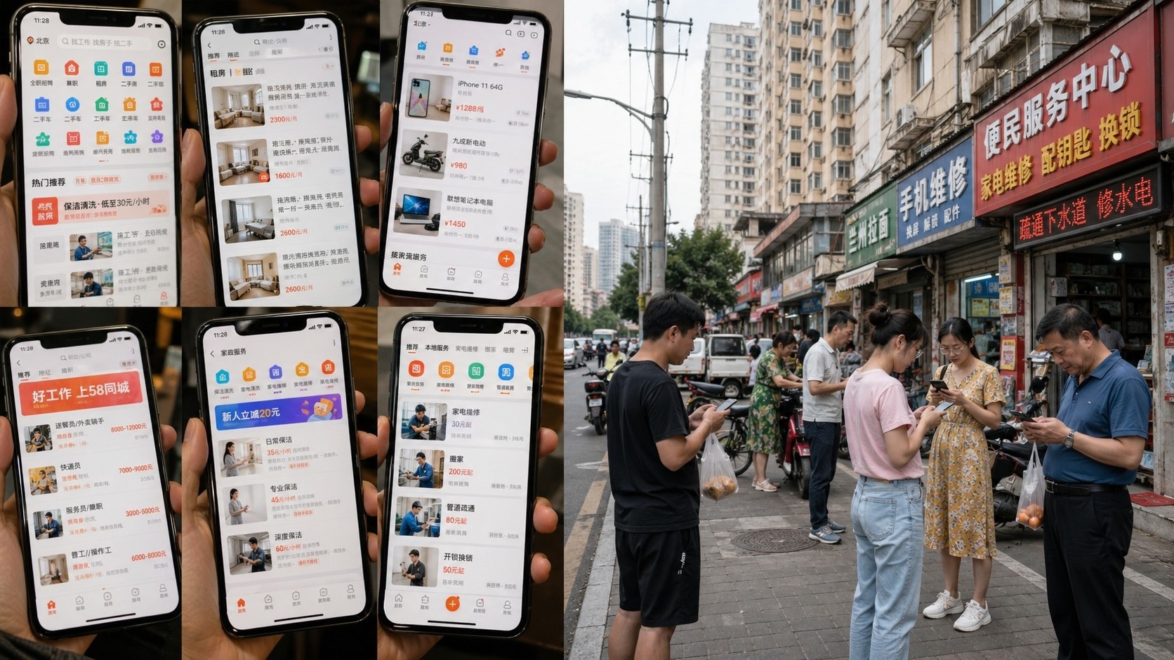 Urban scene illustrating the variety and volume of rental options on mass-market apps in China